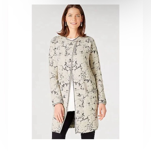 J. Jill Jackets & Blazers - J. JILL White Gray Long Sleeve Jacquard Topper Longline Coat Jacket Size:Small